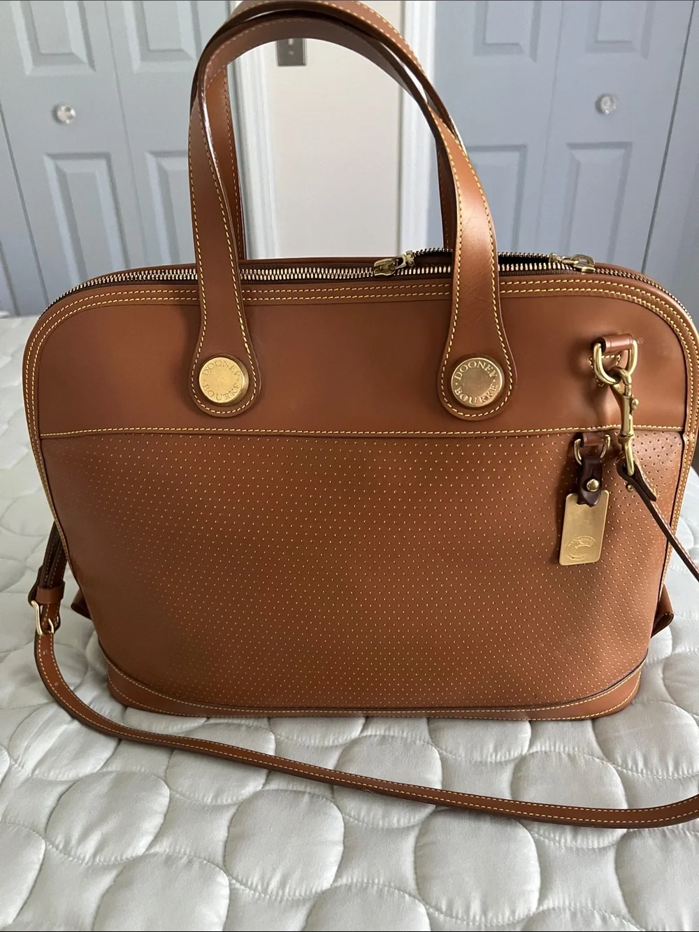 Classic Brown Dooney Tote Bag with Gold Hardware